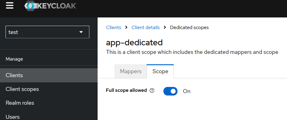 Keycloak full scope allowed in on