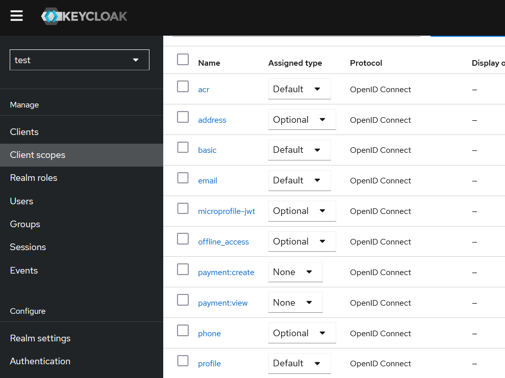 Keycloak / create custom OAuth scopes using Client Scopes