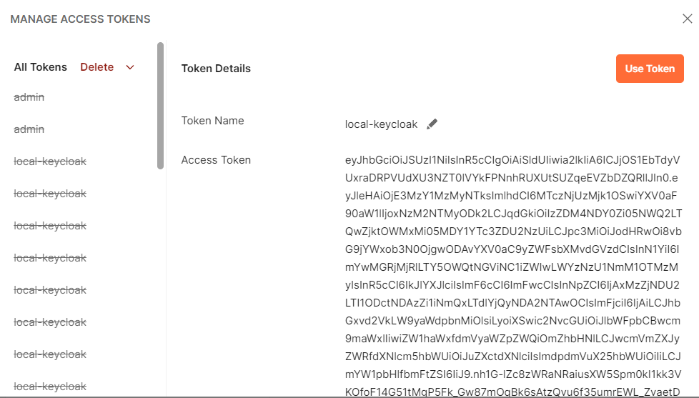 Postman retrieved Keycloak access token