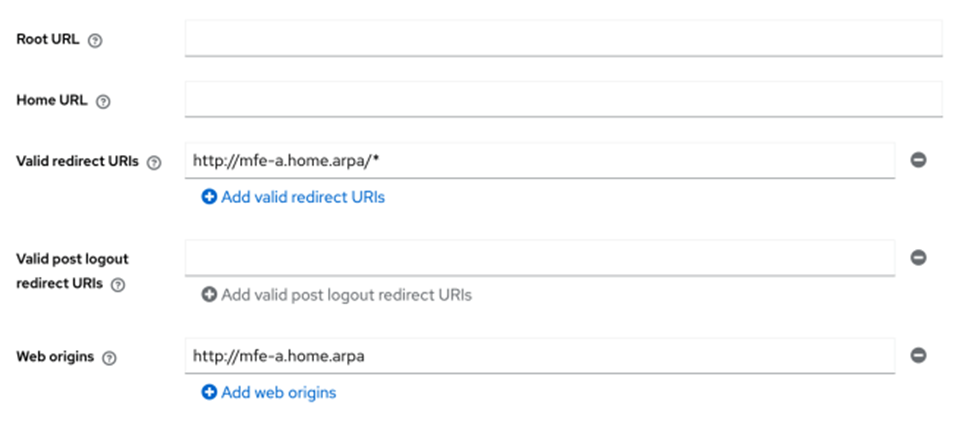 Keycloak / configuration Valide redirect URIs and Web origins