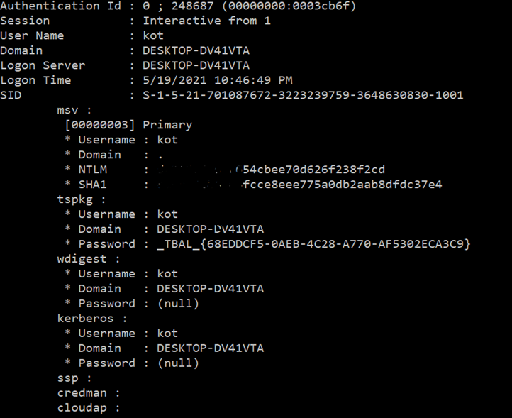 hashes dumped with mimikatz