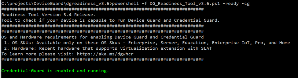 screenshot of enabled credentials guard cconfiguration