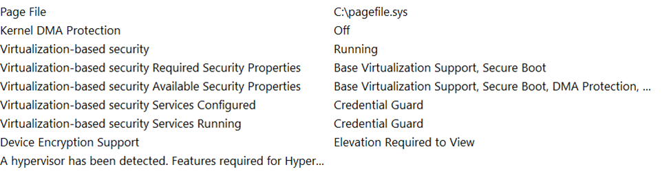 enabled credentials guard in msinfo32